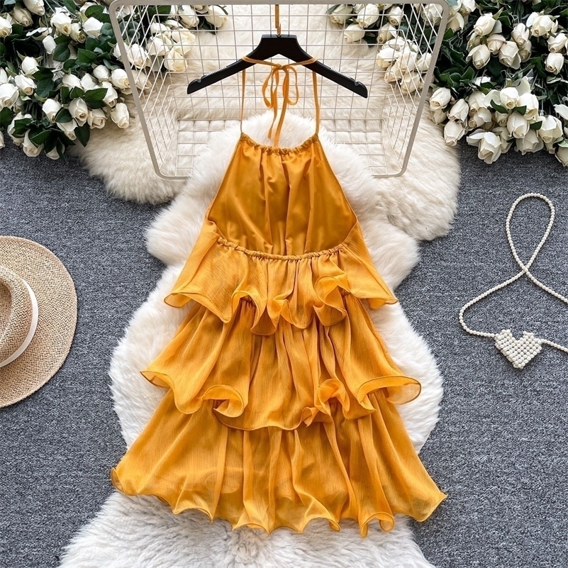 Short Dress Women Halter Cake Dresses A Line Vestidos Lace Up Elegant Splice Tierred Party Night Sweet Beach Y2k Streetwear 2026 260711 - view 5
