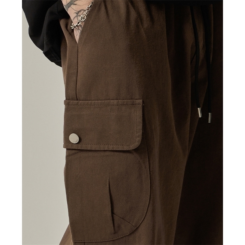 Mens Sweatpants Spring Autumn Vintage Japanese Wide Leg Straight Loose Button Big Pockets Cargo Pants Drawstring Trousers 260711 - view 6