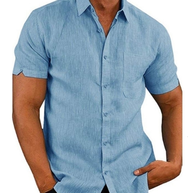 Mens Short Sleeve Button Down Linen Blend Shirt with Chest Pocket Casual Summer Top 260711 - view 5