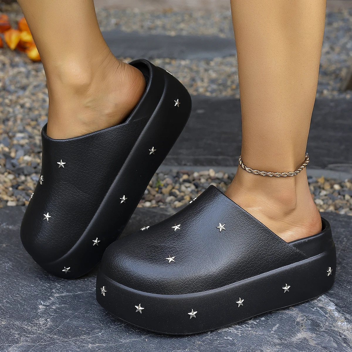 Summer Women Star Studded Platform Mules Closed Toe Non Slip Comfortable Casual Slip on Clogs for Indoor Outdoor Daily Wear 260713 - view 6