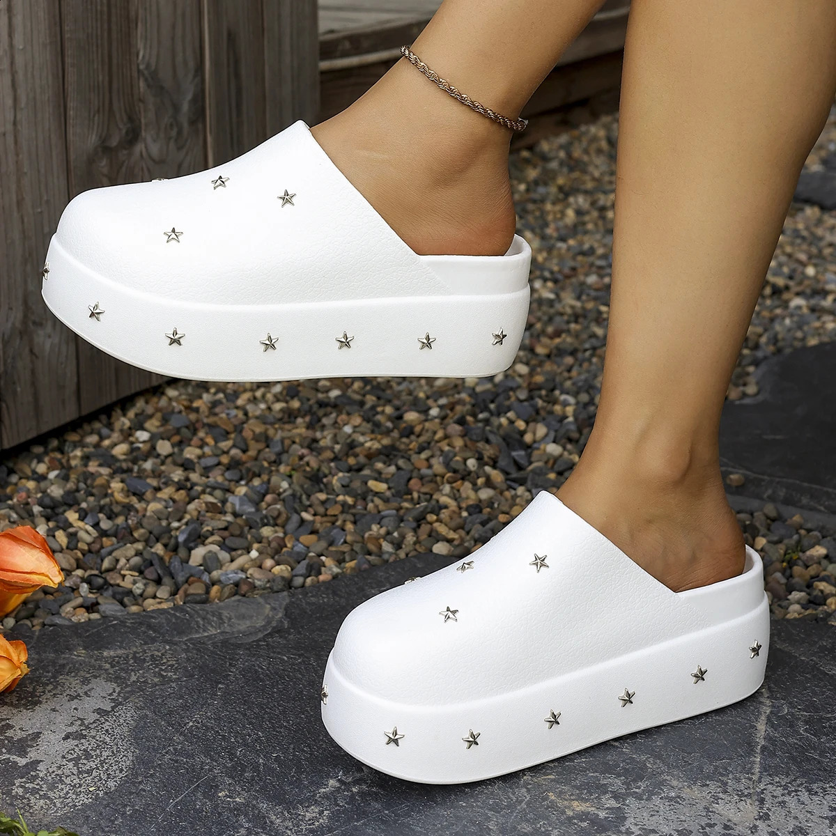 Summer Women Star Studded Platform Mules Closed Toe Non Slip Comfortable Casual Slip on Clogs for Indoor Outdoor Daily Wear 260713 - view 5