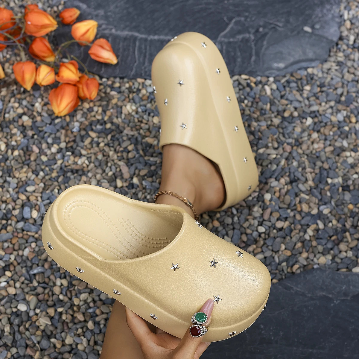 Summer Women Star Studded Platform Mules Closed Toe Non Slip Comfortable Casual Slip on Clogs for Indoor Outdoor Daily Wear 260713 - view 7