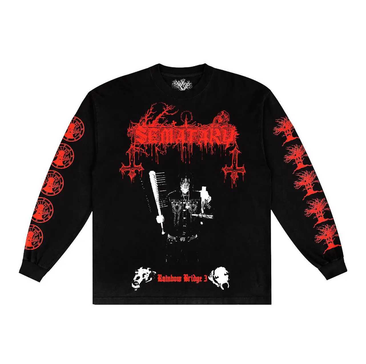 MOUND Crucifixion Long Sleeve HAUNTED Y2k Gothic Skull Pattern Print Round Neck Thick T Shirts Men Women Street Sweatshirt Tops J260708 - view 3
