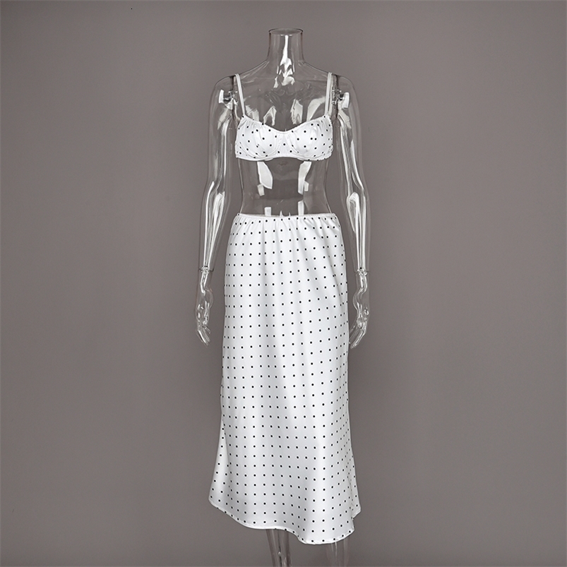 Linad Sexy Polka Dot Crop Top Camisole Long Skirts Suits Casual SpaghettiStrap Vest With High Waist Zipper Skirt Two Piece Sets 260713 - view 6