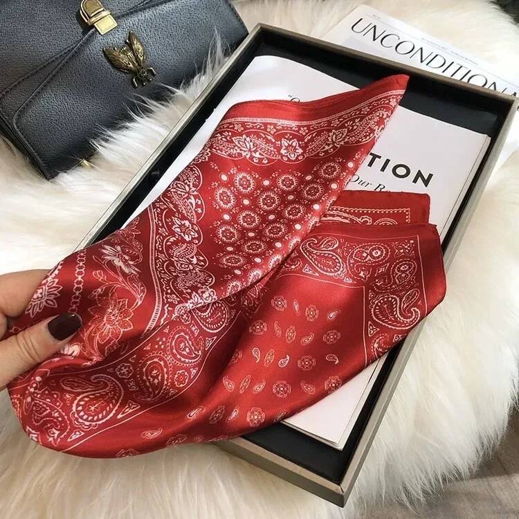 Vintage Paisley Pattern 100% Mulberry Square Scarf Red/Black Ethnic Style Luxury Silk Bandana Unisex Neck/Head Wrap 26Y0714 - view 6