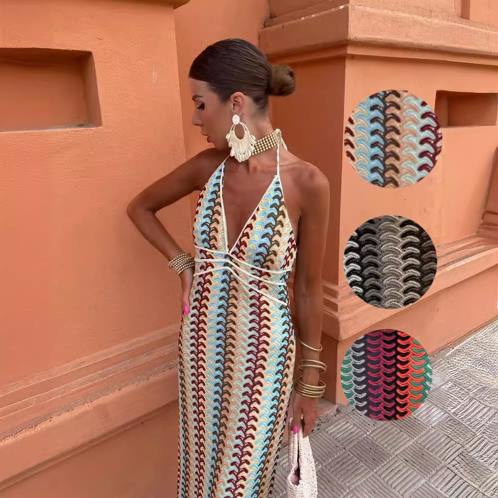 Colorful Stripe Spaghetti Strap Maxi Dress Lightweight Flowy Vacation Beach Long Dress - view 3