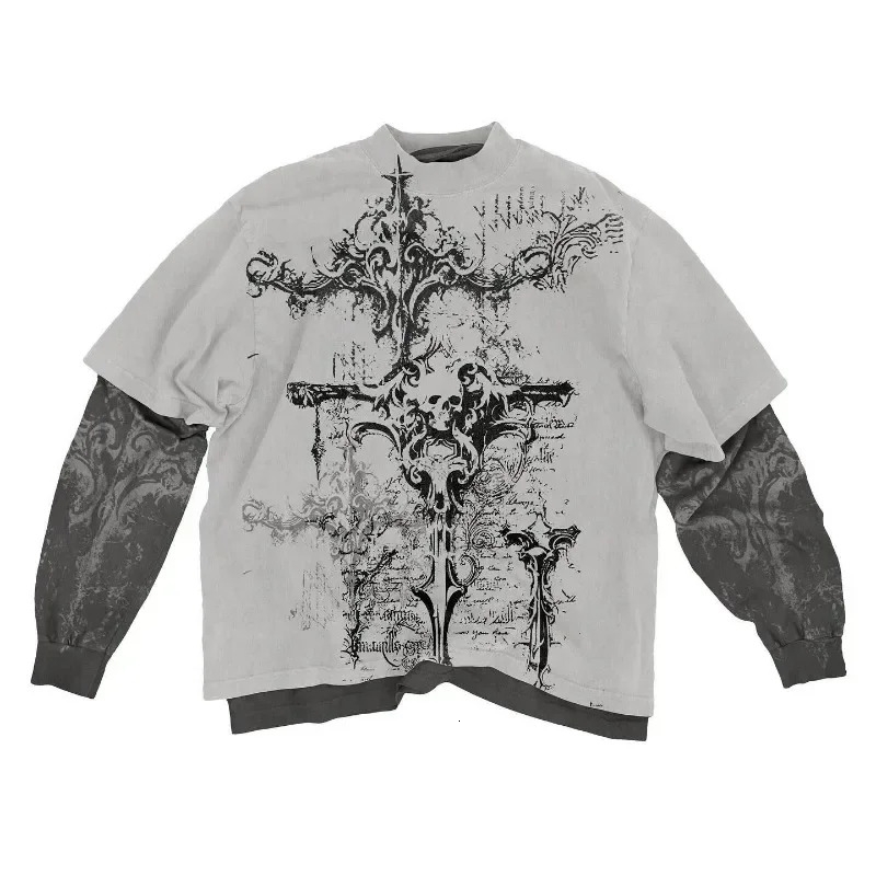Y2K american skull pattern long sleeved T shirt Fashion Round Neck Oversized T shirt Mens Womens Casual Gothic Clothing Tops 260713CJ - view 4