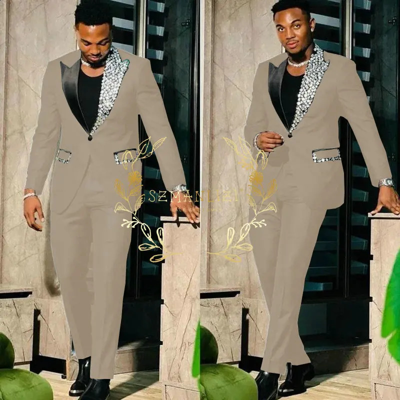 Black Suits for Men Slim Fit Single Breasted Lapel Blazer High Quality Crystal Prom Party 2 Piece Jacket Pants Sets Terno 260713CJ - view 7