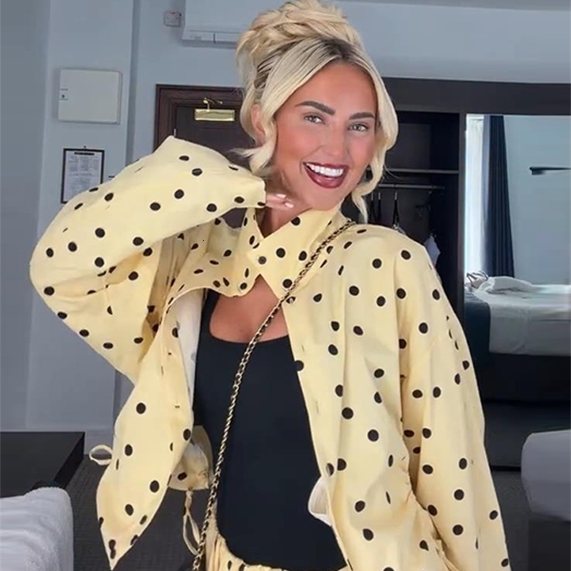 Polka Dot Pants Set Womens Two-Piece Set High Neck Drawstring Jacket Bubble Mini Pants Casual Outfit Summer Wear Woman Clothes 260713 - view 3
