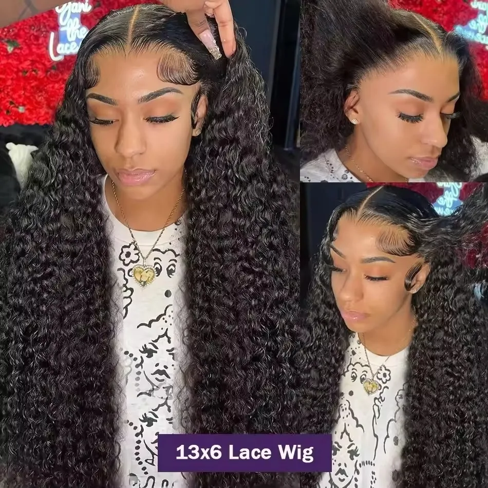 13x6 HD Lace Front Human Hair Wigs New Pre Plucked Black Hairline Burmese Kinky Curly Ultra Fitted Water Wave Wigs Ready To Wear Glueless Lace Wig For - view 7
