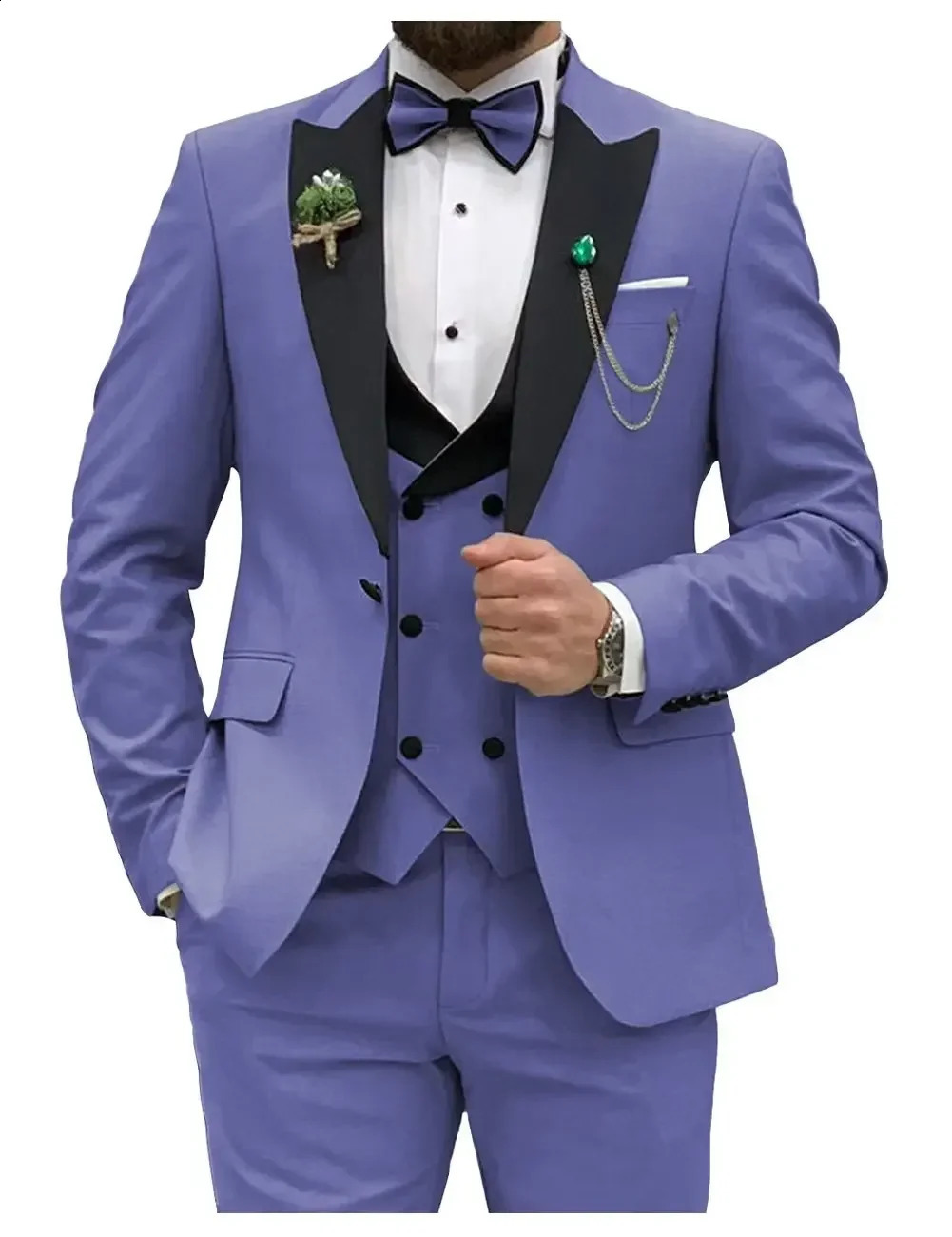 Slim Fit Men Suits Double Groom Formal Business Male Blazer Set Lapel Party Wedding Tuxedo JacketVestPants 260713CJ - view 7