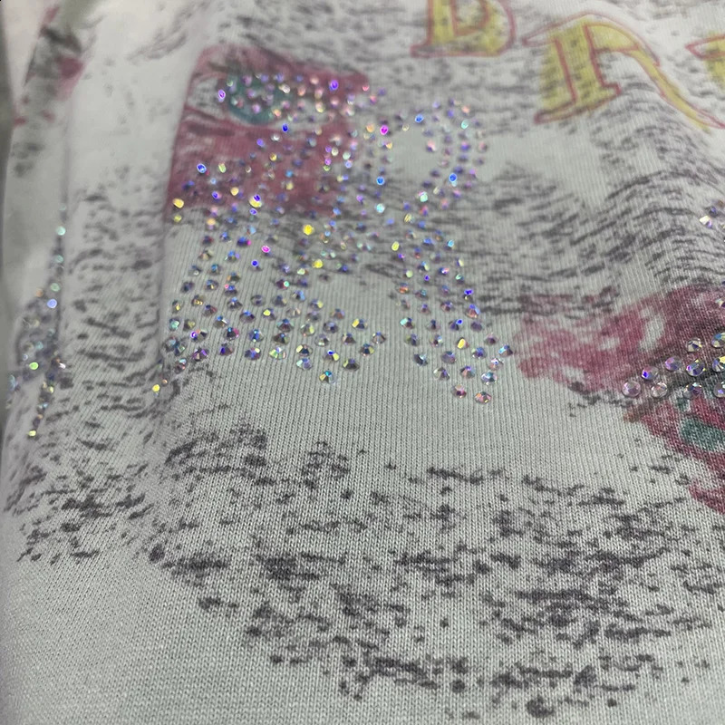 Rhinestone PALY Long Sleeve T Shirt Men Woman Vintage High Street Damaged Hole Old Washed Loose Casual Top Tee 260713 - view 5