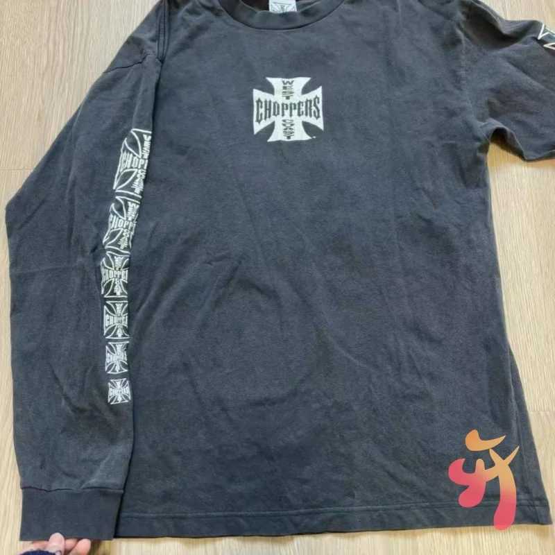 Black Retro Washed West Old Coast Choppers Long Sleeve Tshirts Hiphop Street Cotton Round Neck Sweatshirts Men Women Tops J260708 - view 3