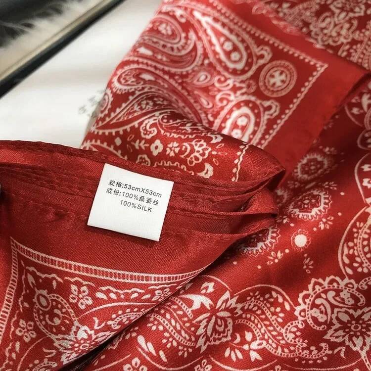Vintage Paisley Pattern 100% Mulberry Square Scarf Red/Black Ethnic Style Luxury Silk Bandana Unisex Neck/Head Wrap 26Y0714