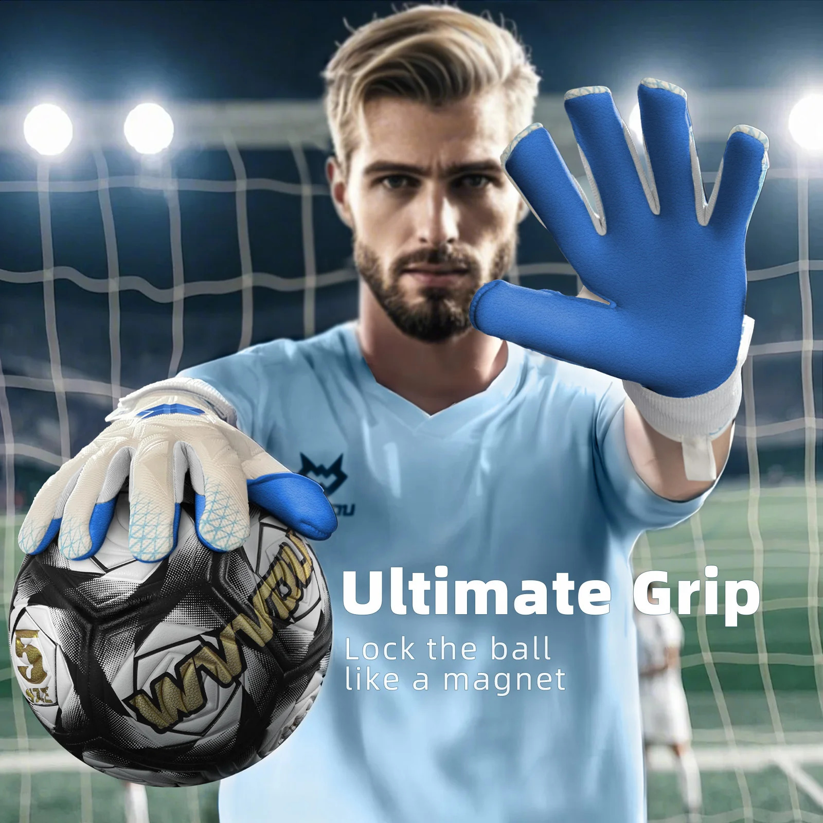 Wvvou Goalkeeper Gloves with Thickened Latex Padding on the Palm for Stable Protection Breathable Mesh Fabric for Heat Dissipation Comfor 260713CJ - view 5