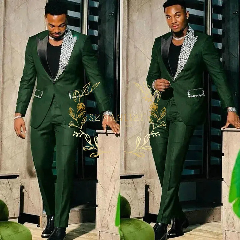 Black Suits for Men Slim Fit Single Breasted Lapel Blazer High Quality Crystal Prom Party 2 Piece Jacket Pants Sets Terno 260713CJ - view 4