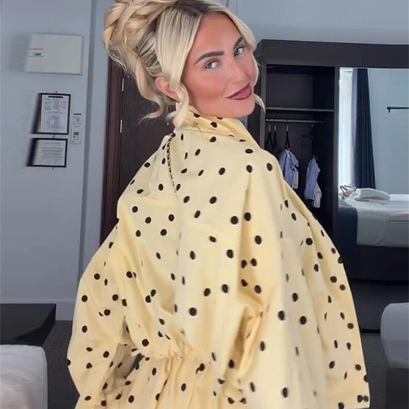 Polka Dot Pants Set Womens Two-Piece Set High Neck Drawstring Jacket Bubble Mini Pants Casual Outfit Summer Wear Woman Clothes 260713 - view 4