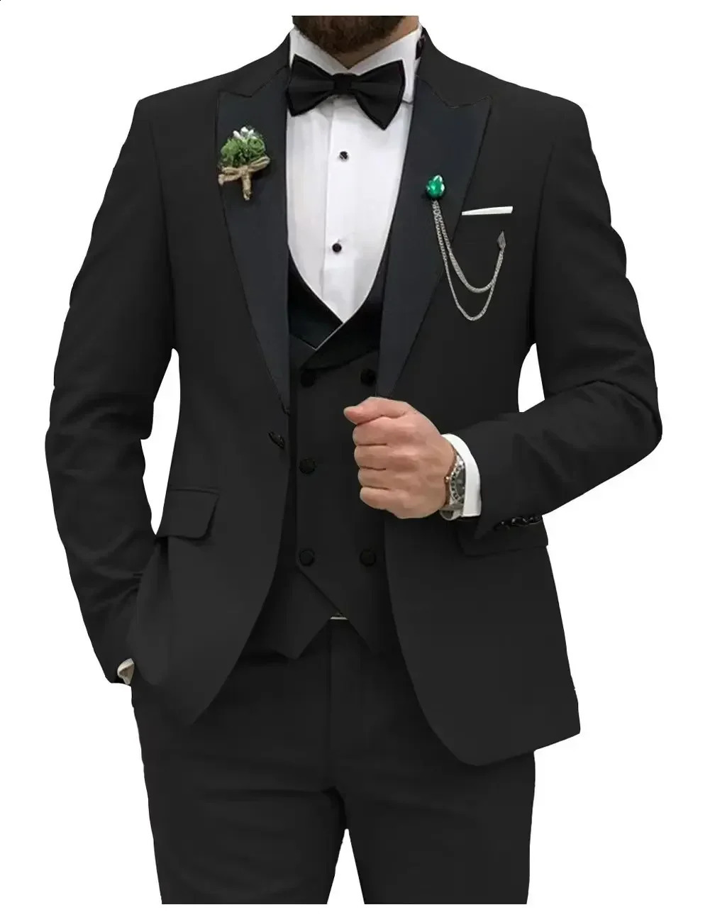 Slim Fit Men Suits Double Groom Formal Business Male Blazer Set Lapel Party Wedding Tuxedo JacketVestPants 260713CJ - view 4