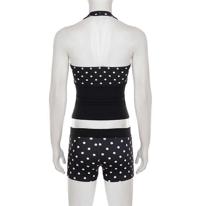 SUCHCUTE Woman 2 Piece Set Sexy Polka Dot Print Halter Tank Top and Low Rise Shorts Set Summer Beachwear Going Out Outfit Casual 260713 - view 7