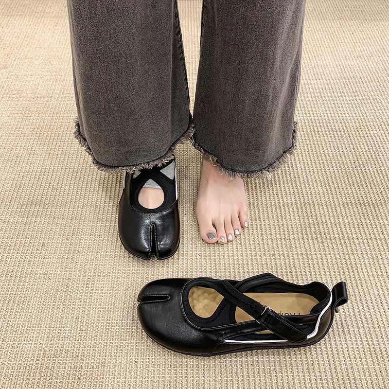Ballet Womens Tabi 2026 New Flats Cross Strap Soft Leather Casual Shoes for Women Daily Outdoor Street Wear All Seass H260714 - view 5