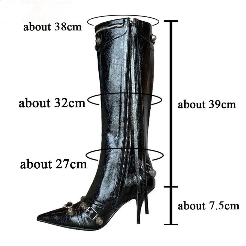 Sexy Knee High Boots Winter Boots Super High Thin Heels With Rivet Retro Fashion Women Shoes Big Size 45 260713 - view 4