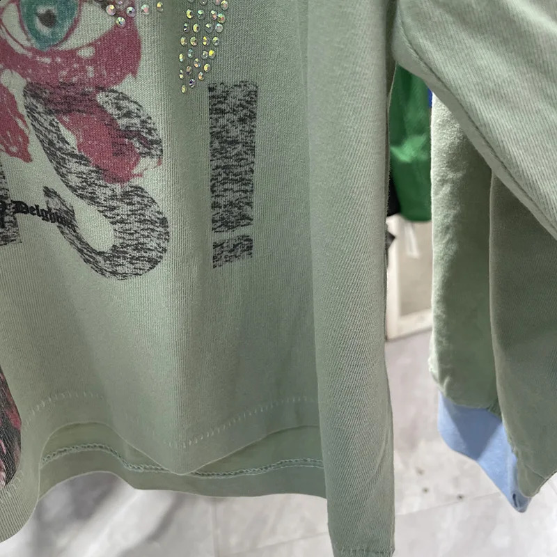 Rhinestone PALY Long Sleeve T Shirt Men Woman Vintage High Street Damaged Hole Old Washed Loose Casual Top Tee 260713 - view 6