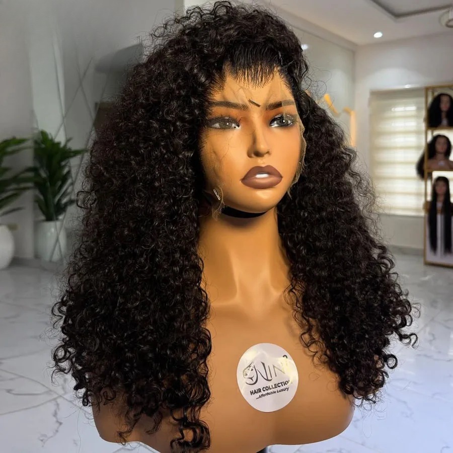 Black Afro Kinky Curly Ultra Fitted New Pre Plucked Black Hairline Burmese 13x6 HD Lace Front Human Hair Wigs Ready To Wear Skinlike HD Lace Closure G - view 3