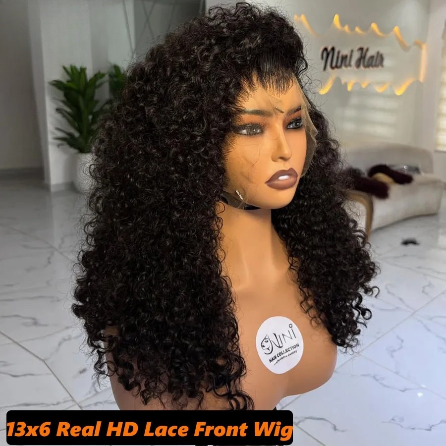 Black Afro Kinky Curly Ultra Fitted New Pre Plucked Black Hairline Burmese 13x6 HD Lace Front Human Hair Wigs Ready To Wear Skinlike HD Lace Closure G - view 4