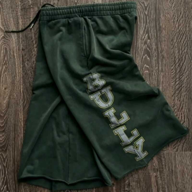 Retro Green Edge Letter Men Printed Wide Leg Cropped Shorts Loose Casual Street Y2K Hip Hop Men and Women Universal ShortsJ260713 - view 7