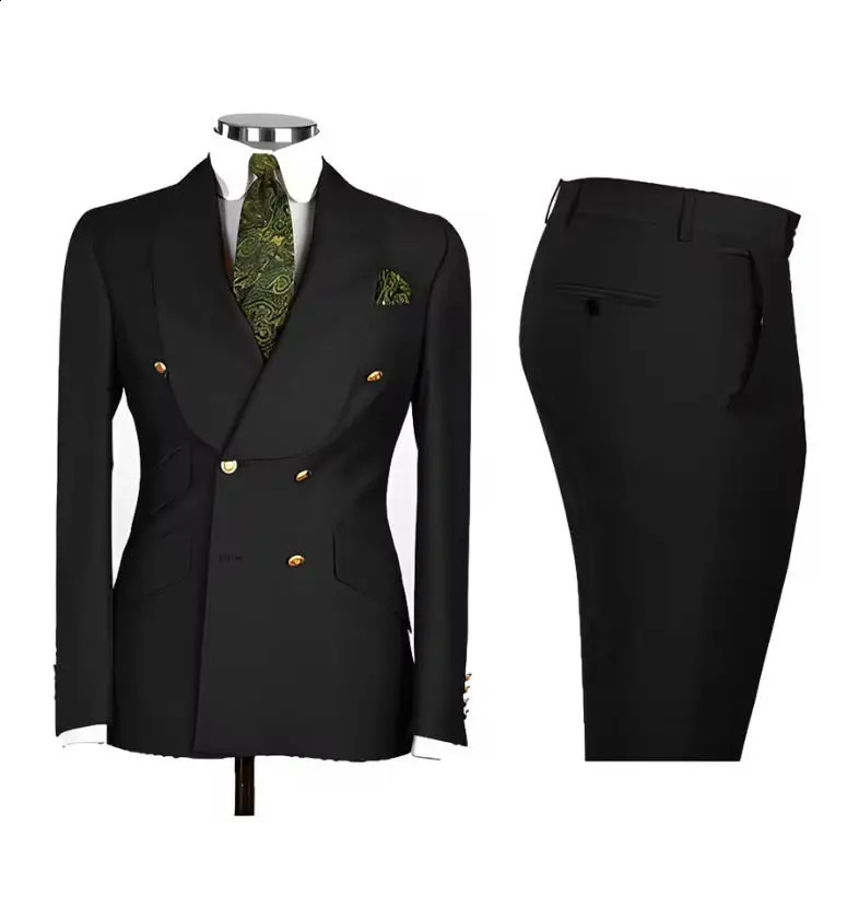 Chic Light Blue Mens Suits Double Breasted Male 2 Piece Jacket Pants Blazer Lapel Elegant Formal Set Wedding Groom Tuxedos 260713CJ - view 3