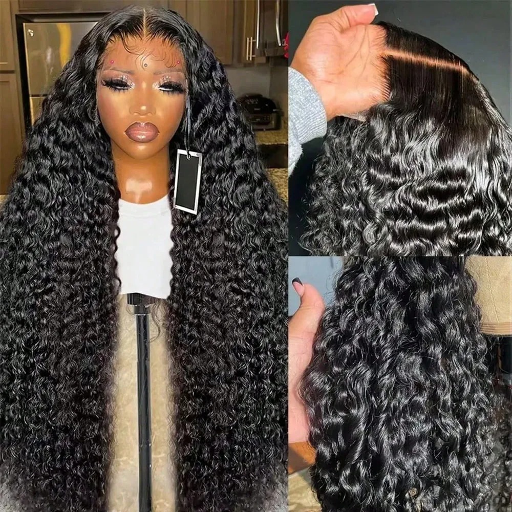13x6 HD Lace Front Human Hair Wigs New Pre Plucked Black Hairline Burmese Kinky Curly Ultra Fitted Water Wave Wigs Ready To Wear Glueless Lace Wig For - view 6