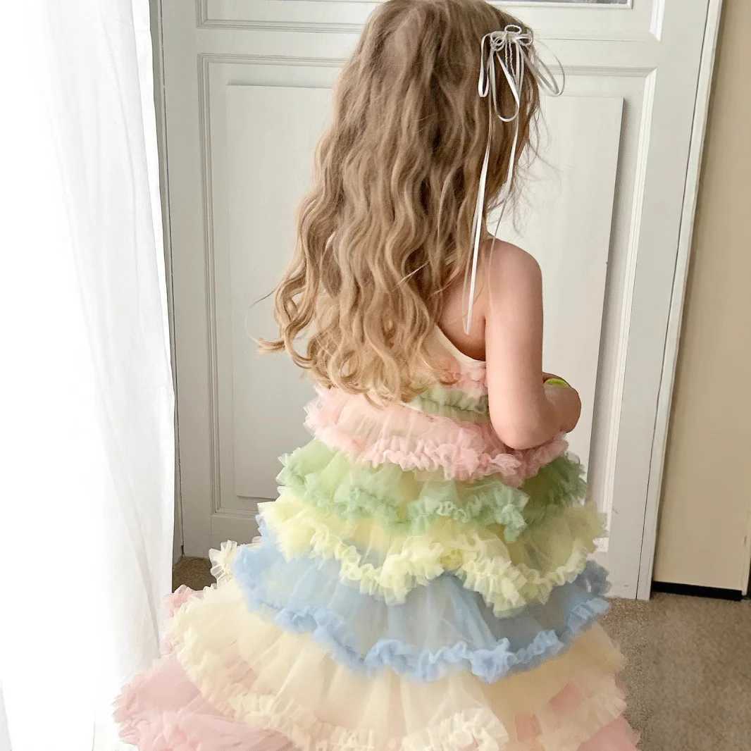 Summer new girls super beautiful and fashionable princess puffy dress 2025 camisole rainbow cake gauze dress C260714 - view 5
