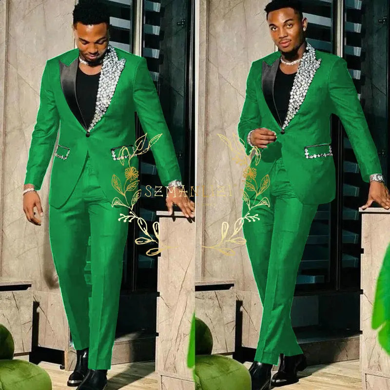 Black Suits for Men Slim Fit Single Breasted Lapel Blazer High Quality Crystal Prom Party 2 Piece Jacket Pants Sets Terno 260713CJ - view 5