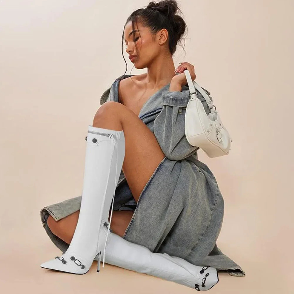 Sexy Knee High Boots Winter Boots Super High Thin Heels With Rivet Retro Fashion Women Shoes Big Size 45 260713 - view 6