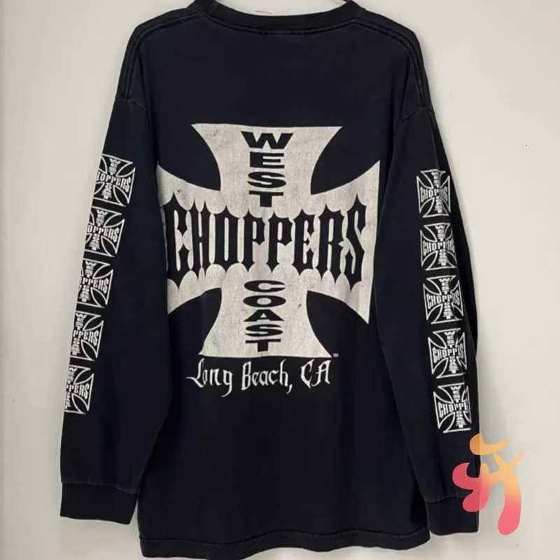 Black Retro Washed West Old Coast Choppers Long Sleeve Tshirts Hiphop Street Cotton Round Neck Sweatshirts Men Women Tops J260708 - view 7