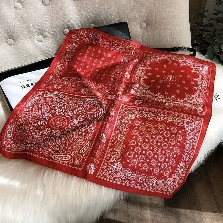 Vintage Paisley Pattern 100% Mulberry Square Scarf Red/Black Ethnic Style Luxury Silk Bandana Unisex Neck/Head Wrap 26Y0714 - view 4