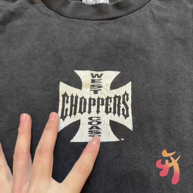 Black Retro Washed West Old Coast Choppers Long Sleeve Tshirts Hiphop Street Cotton Round Neck Sweatshirts Men Women Tops J260708 - view 4