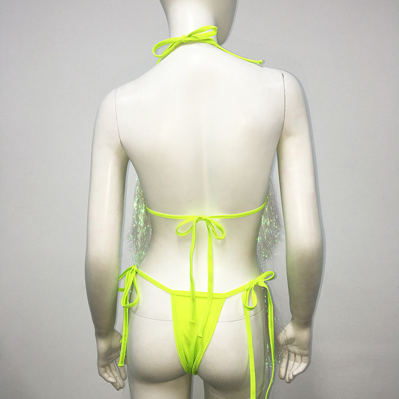 Women Neon Yellow Gradient Tassel 2 Piece Swimsuit Halter Be - view 4