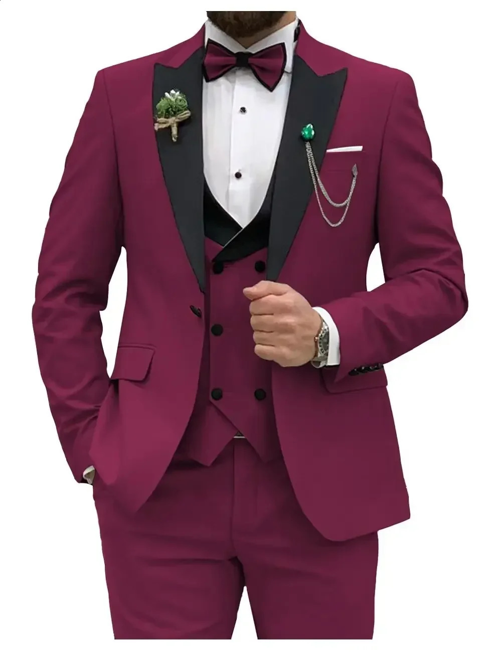 Slim Fit Men Suits Double Groom Formal Business Male Blazer Set Lapel Party Wedding Tuxedo JacketVestPants 260713CJ - view 6