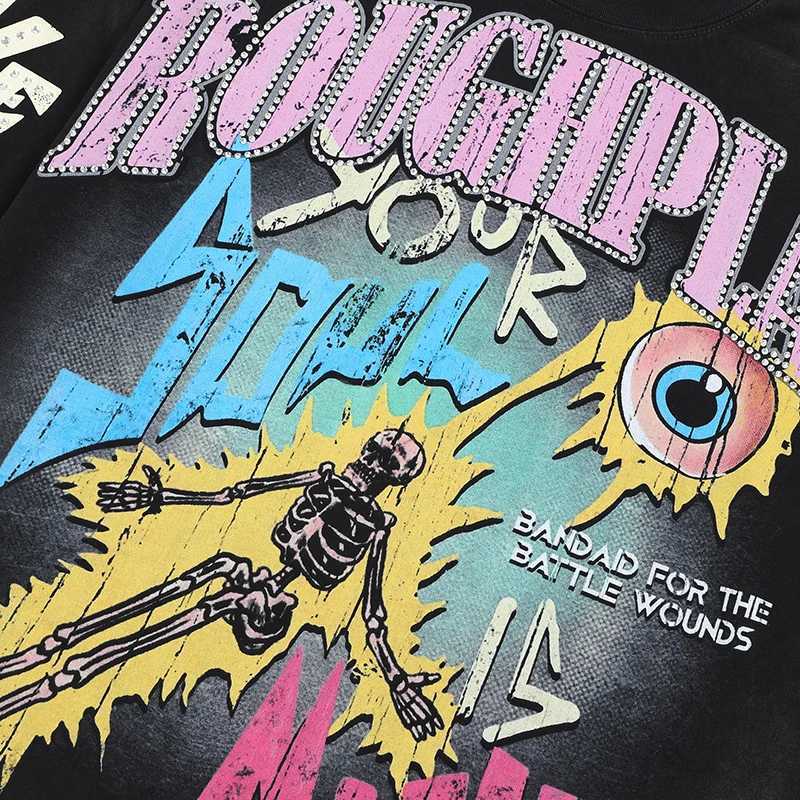 Sleeve 26ss Long Rough Play Eyeball Skull Printed T-shirt Hip Hop Loose High Quality Rough Play Mens Clothing J260708 - view 5