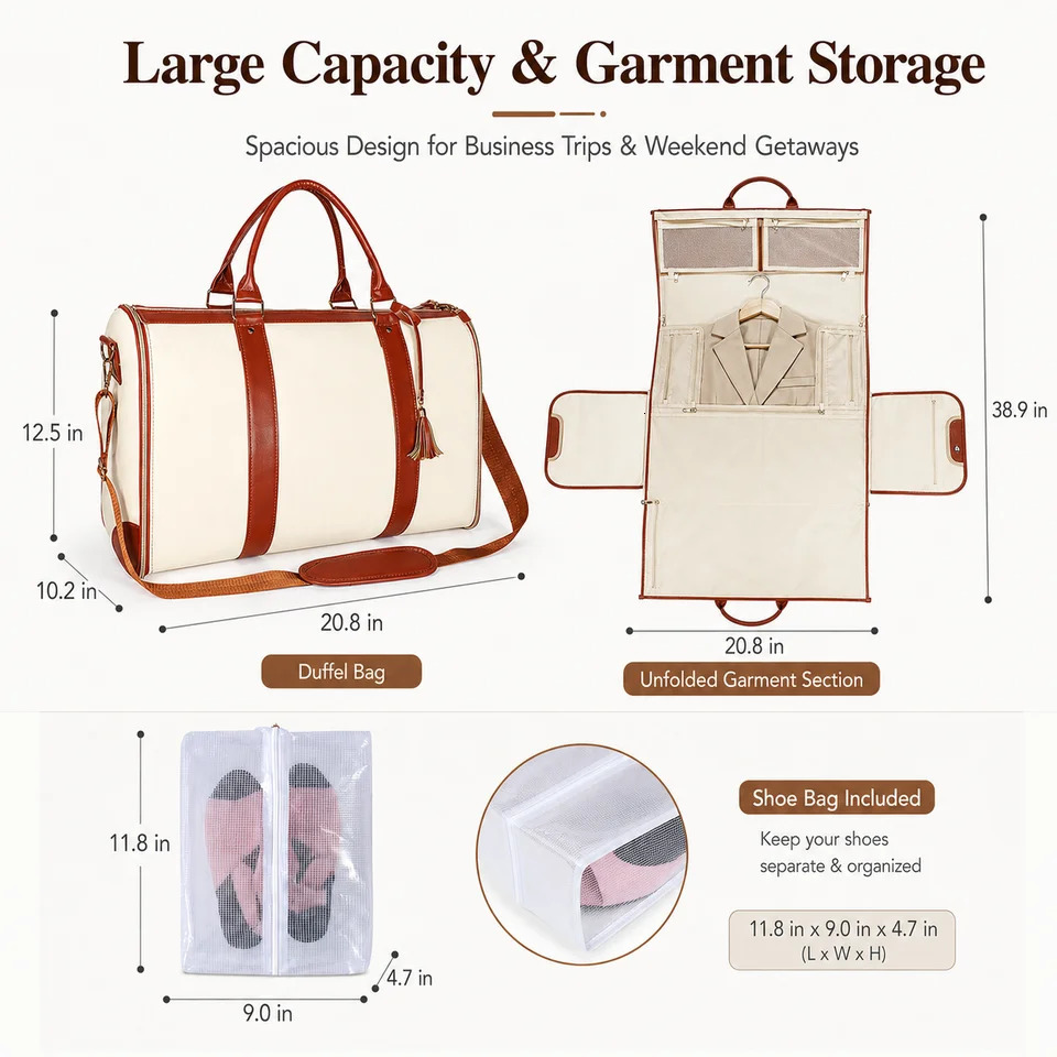Garment Duffel Bag Travel with Shoe Detachable Strap CarryOn Weekend Business 260707banjia - view 4