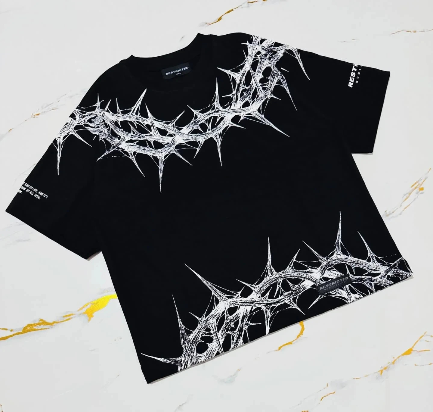 Black White Gothic Metal Print Oversized T-Shirt Men Women Casual Streetwear Deathcore Grunge Aesthetic Quick-drying Tee 260713CJ - view 5