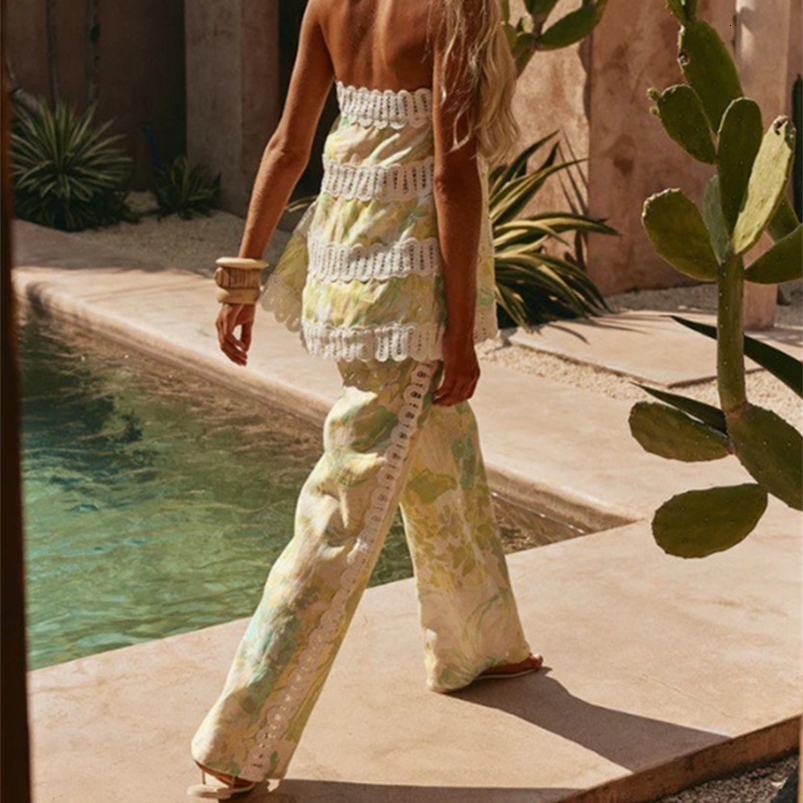 Casual Loose Vacation Two Piece Suits Fashion Sleeveless Halter Tops Pants Sets Summer Printed Womens Beach Outfits 260713 - view 7
