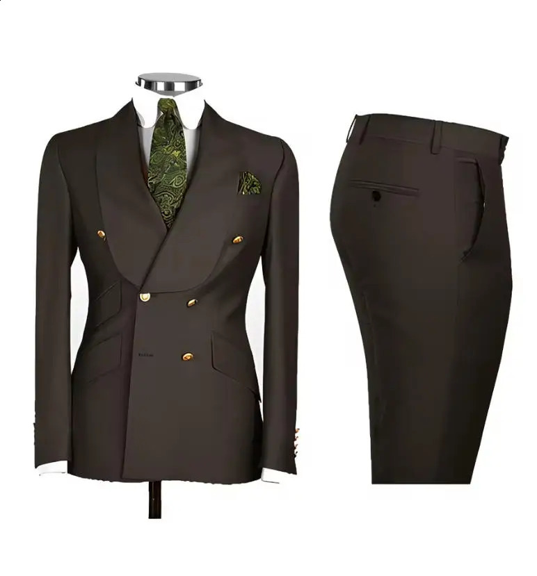 Chic Light Blue Mens Suits Double Breasted Male 2 Piece Jacket Pants Blazer Lapel Elegant Formal Set Wedding Groom Tuxedos 260713CJ - view 7