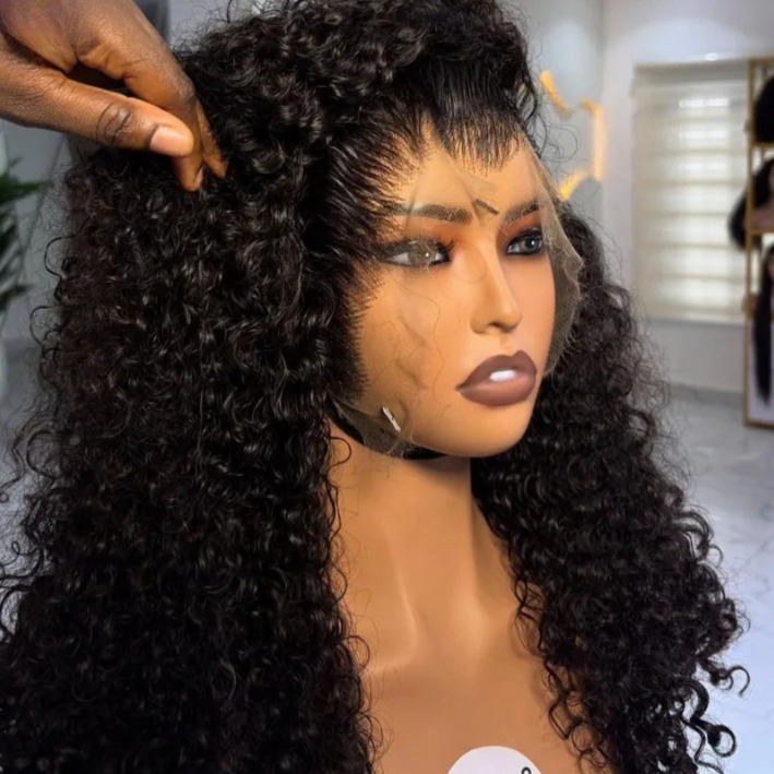 Black Afro Kinky Curly Ultra Fitted New Pre Plucked Black Hairline Burmese 13x6 HD Lace Front Human Hair Wigs Ready To Wear Skinlike HD Lace Closure G - view 6