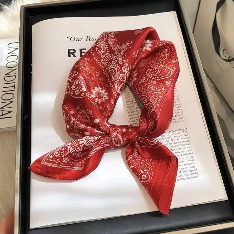 Vintage Paisley Pattern 100% Mulberry Square Scarf Red/Black Ethnic Style Luxury Silk Bandana Unisex Neck/Head Wrap 26Y0714 - view 3