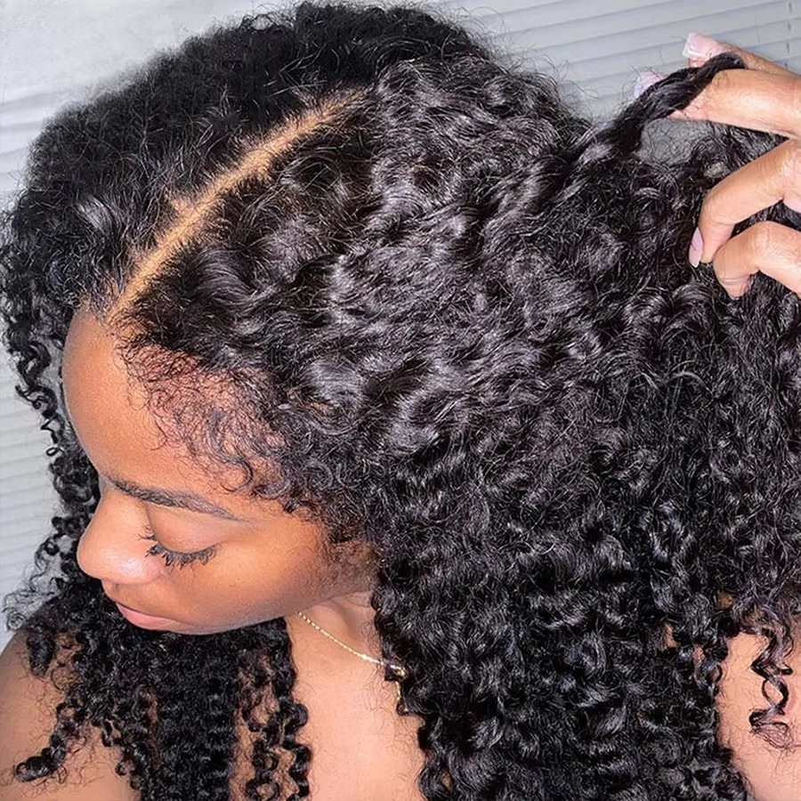Black Afro Kinky Curly Ultra Fitted New Pre Plucked Black Hairline Burmese 13x6 HD Lace Front Human Hair Wigs Ready To Wear Skinlike HD Lace Closure G - view 8