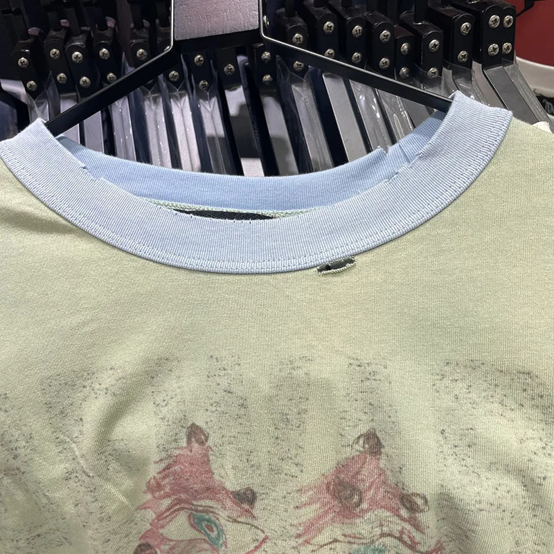 Rhinestone PALY Long Sleeve T Shirt Men Woman Vintage High Street Damaged Hole Old Washed Loose Casual Top Tee 260713 - view 7