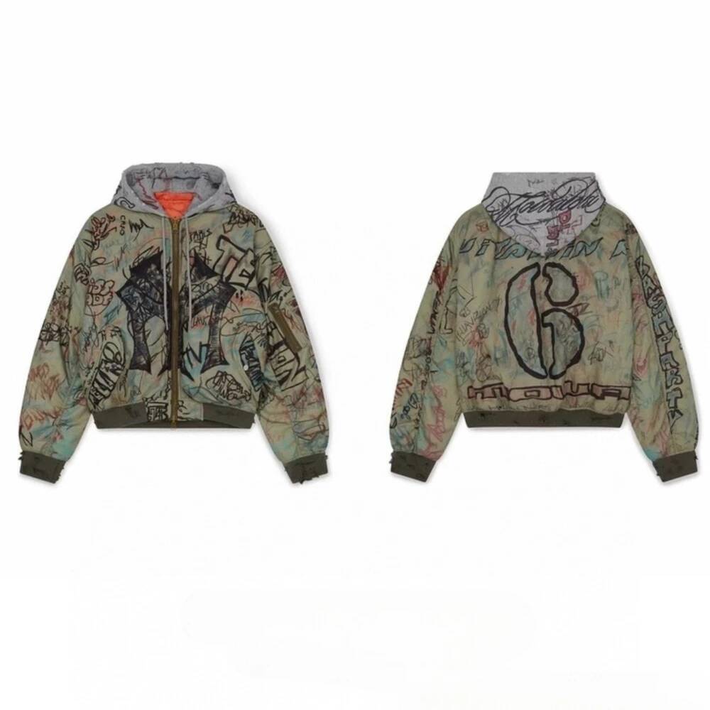 Mowalola MY City Hand-painted graffiti on the hooded cotton - size 6 Bomber jacket for both men and women - view 7