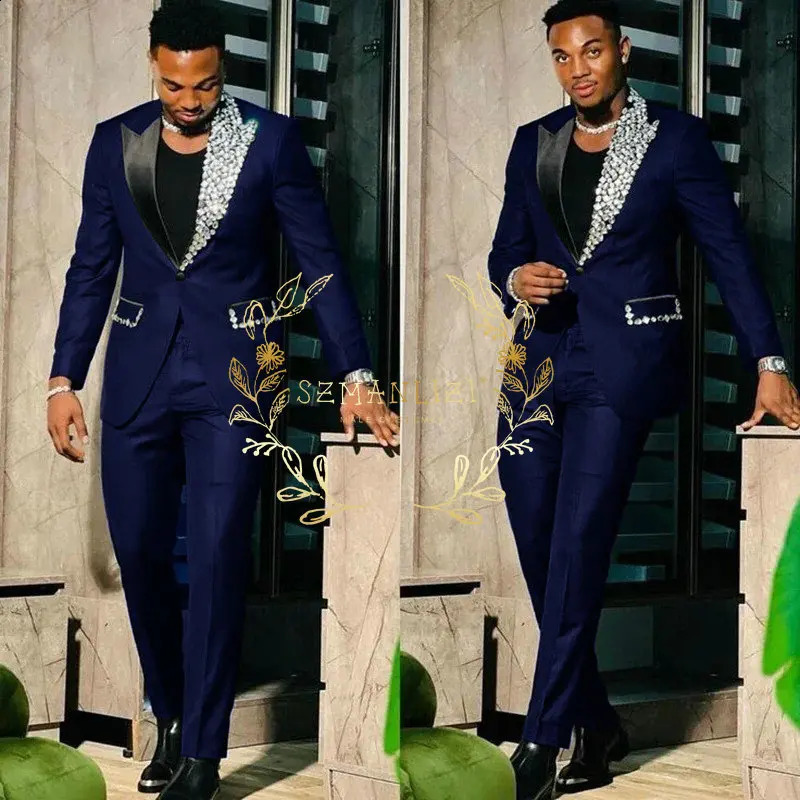 Black Suits for Men Slim Fit Single Breasted Lapel Blazer High Quality Crystal Prom Party 2 Piece Jacket Pants Sets Terno 260713CJ - view 6